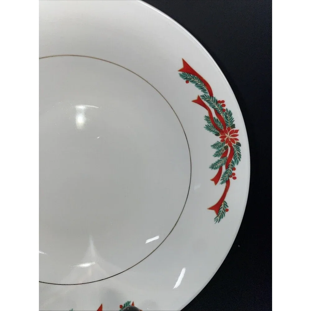 Tienshan Poinsettia & Ribbons Round Serving Bowl 9